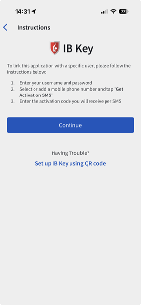Image of the IB Key register two-factor instructions for iPhone. 